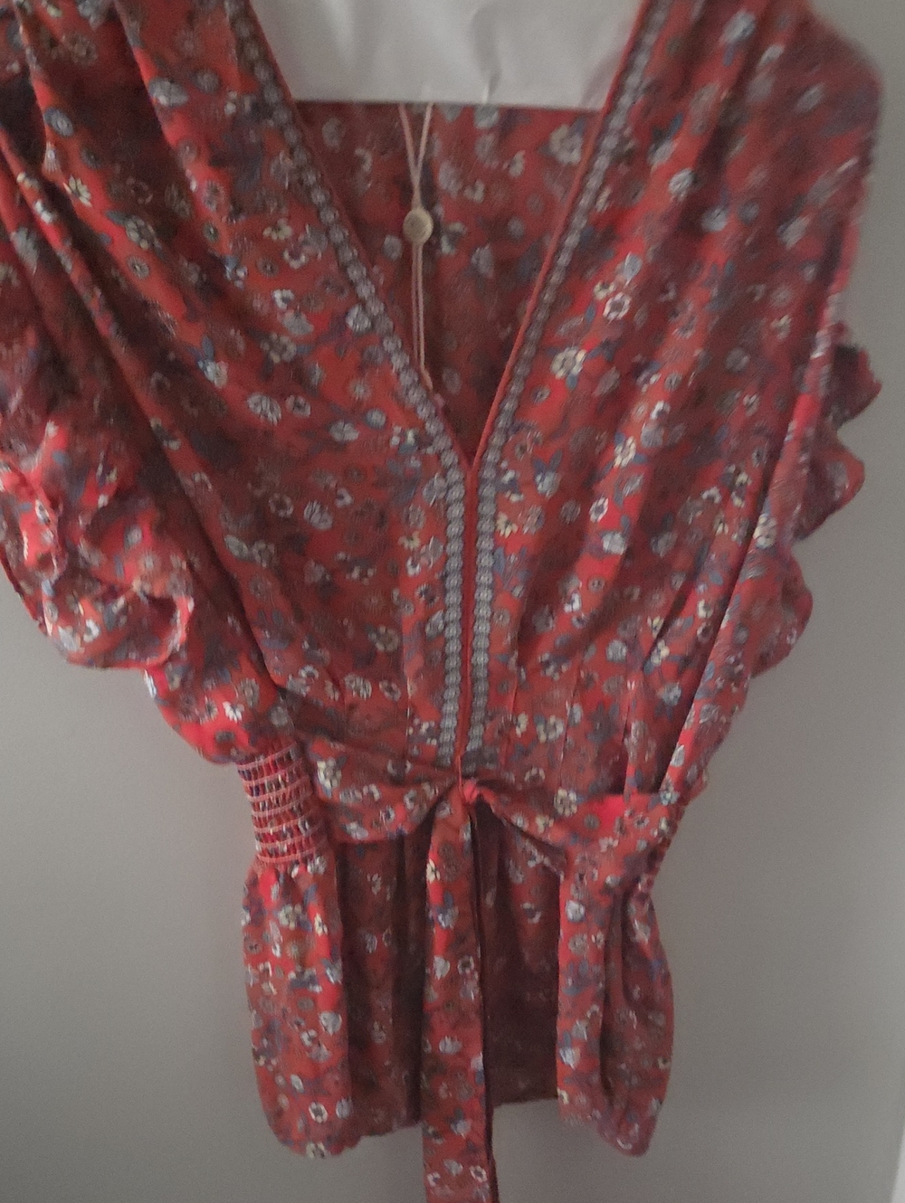 NWOT Max Studio Red Floral Tie-Waist Mini Dress